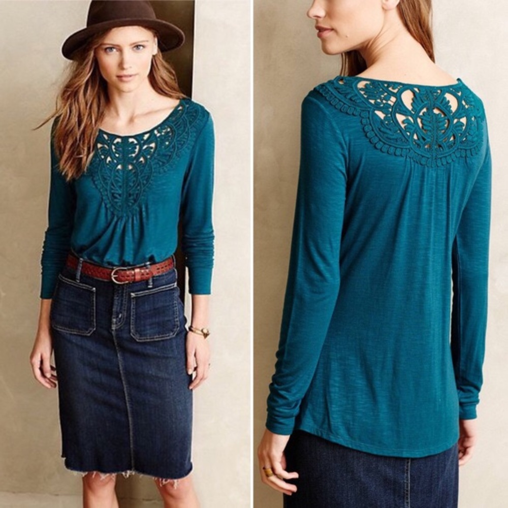 Meadow Rue bobbin lace blouse in teal